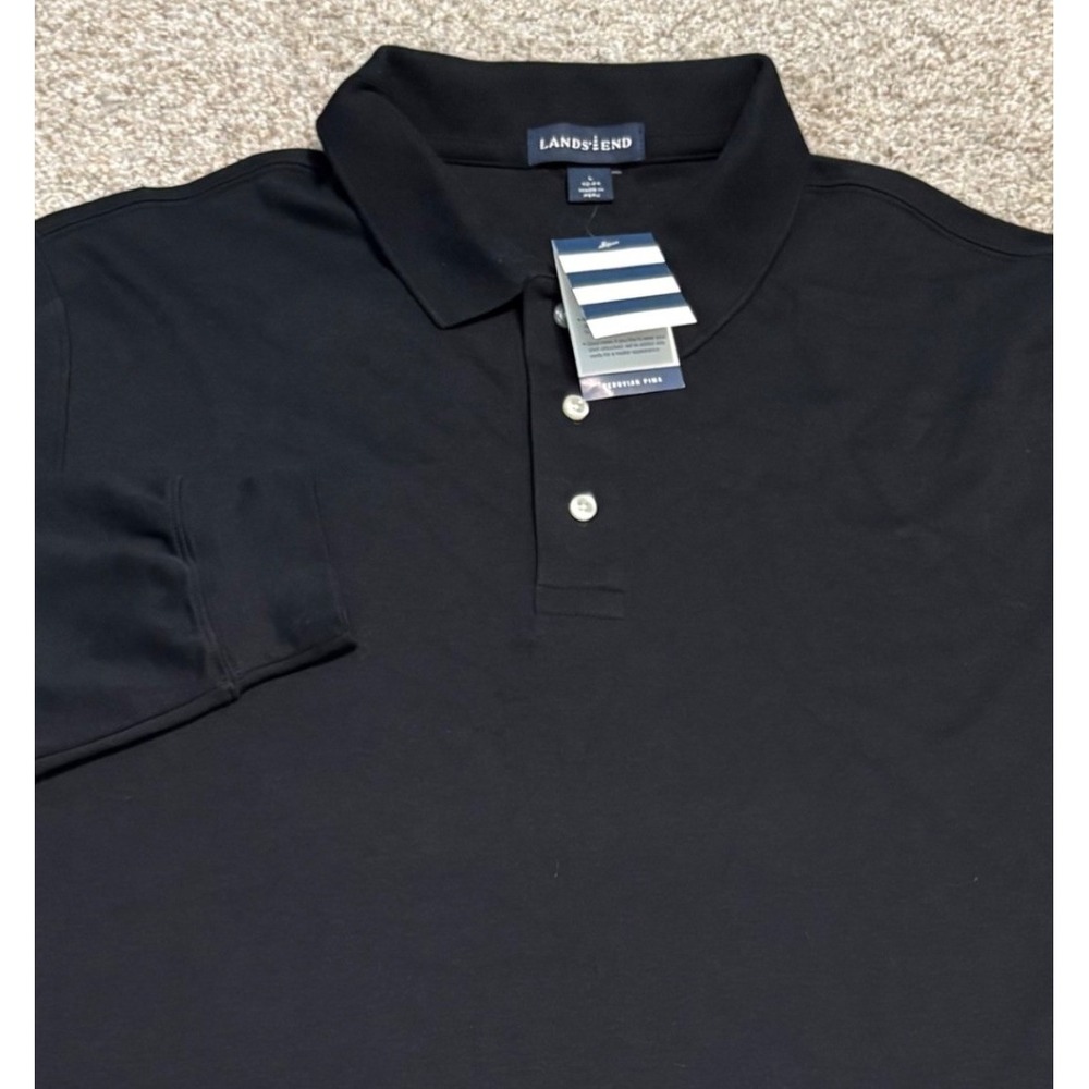 Lands End Polo Shirt NWT Men L Peruvian Pima Cotton Long Sleeve Button Placket